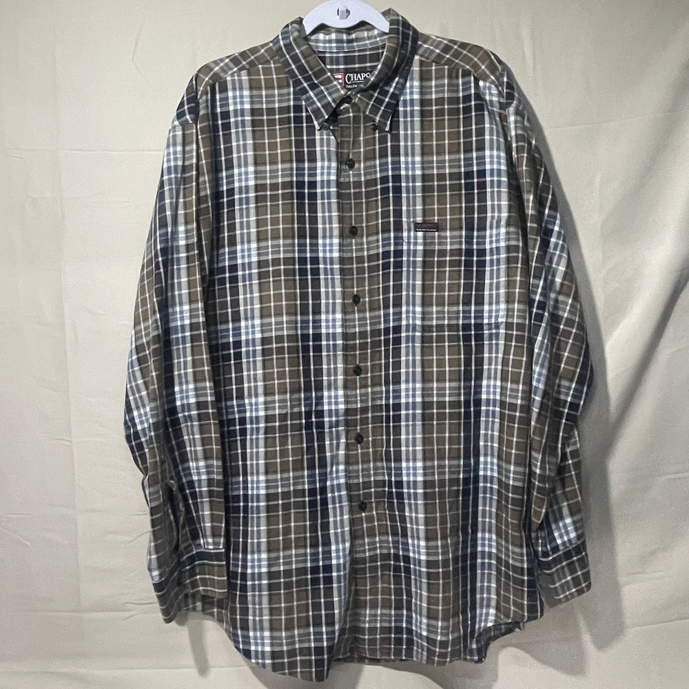 Vintage Chaps Ralph Lauren Button Down Shirt Mens XL Blue Brown Plaid 90's Retro